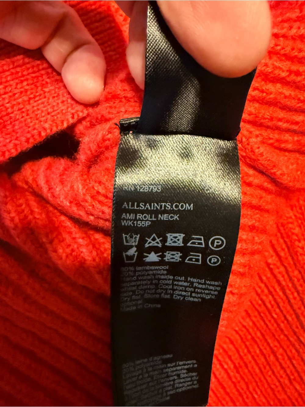 All Saints Red Lambswool Half-Zip Rollneck Sweater size medium - Picture 7 of 7